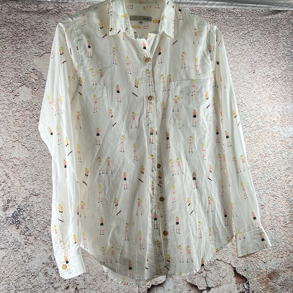 Medium Anthropologie Acote white skater girl blouse Skateboard. A545 - Picture 4 of 7